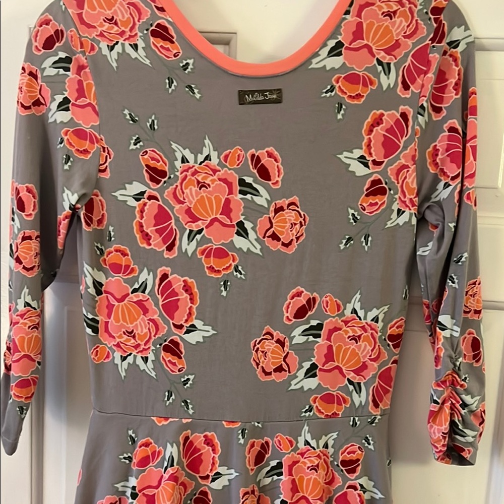 Matilda Jane Gray and Pink Peplum Dress V-Neck 3/4 Sleeve - Picture 5 of 5